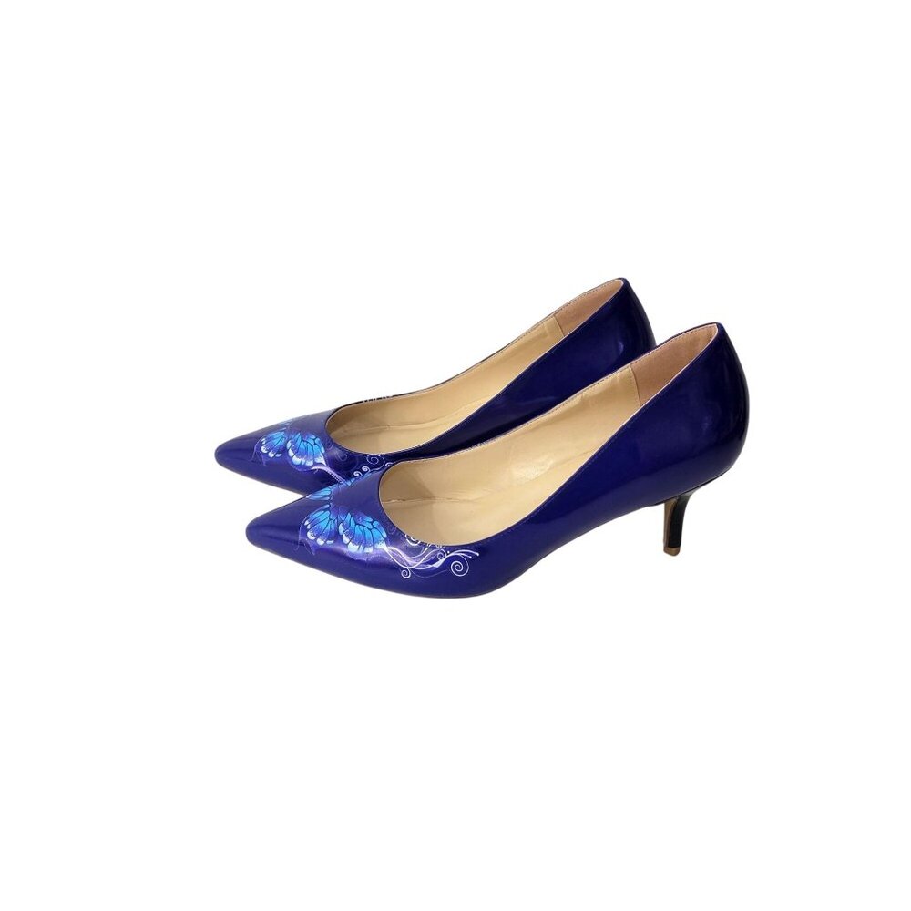 YCG Blue Patent Leather Butterfly Pumps High Heels - Picture 3 of 7